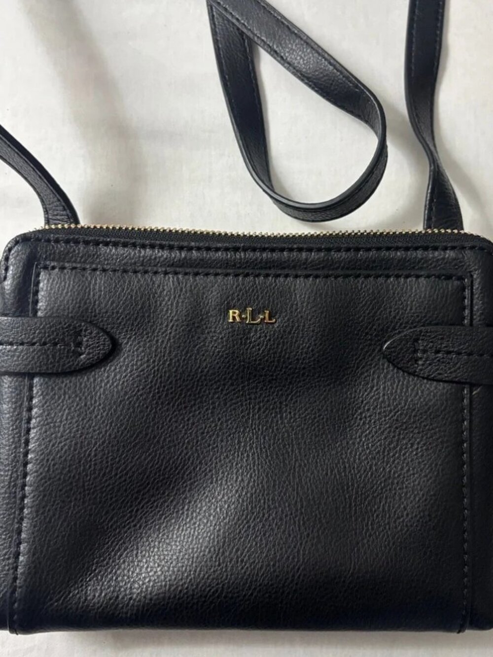 Lauren Ralph Lauren Black Leather Crossbody with Gold Logoi